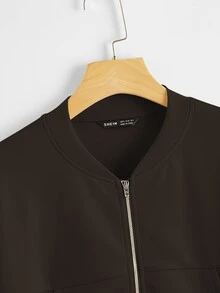 SHEIN Chamarra con cremallera delantera con bolsillo delantero - Marrón Chocolate - Ver 4