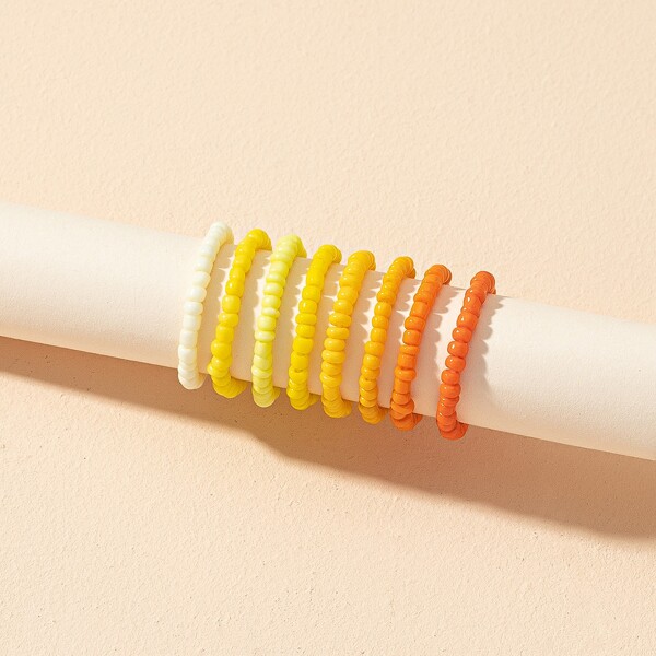 

8pcs Beaded Ring, Multicolor