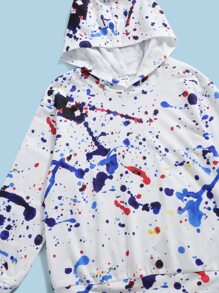 SHEIN Sudadera Con Capucha Y Pantalón Deportivo Para Niño Adolescente Con Estampado De Salpicaduras Y Línea Lateral De Contraste Con Cordón En La Cintura - Multicolor - Ver 3