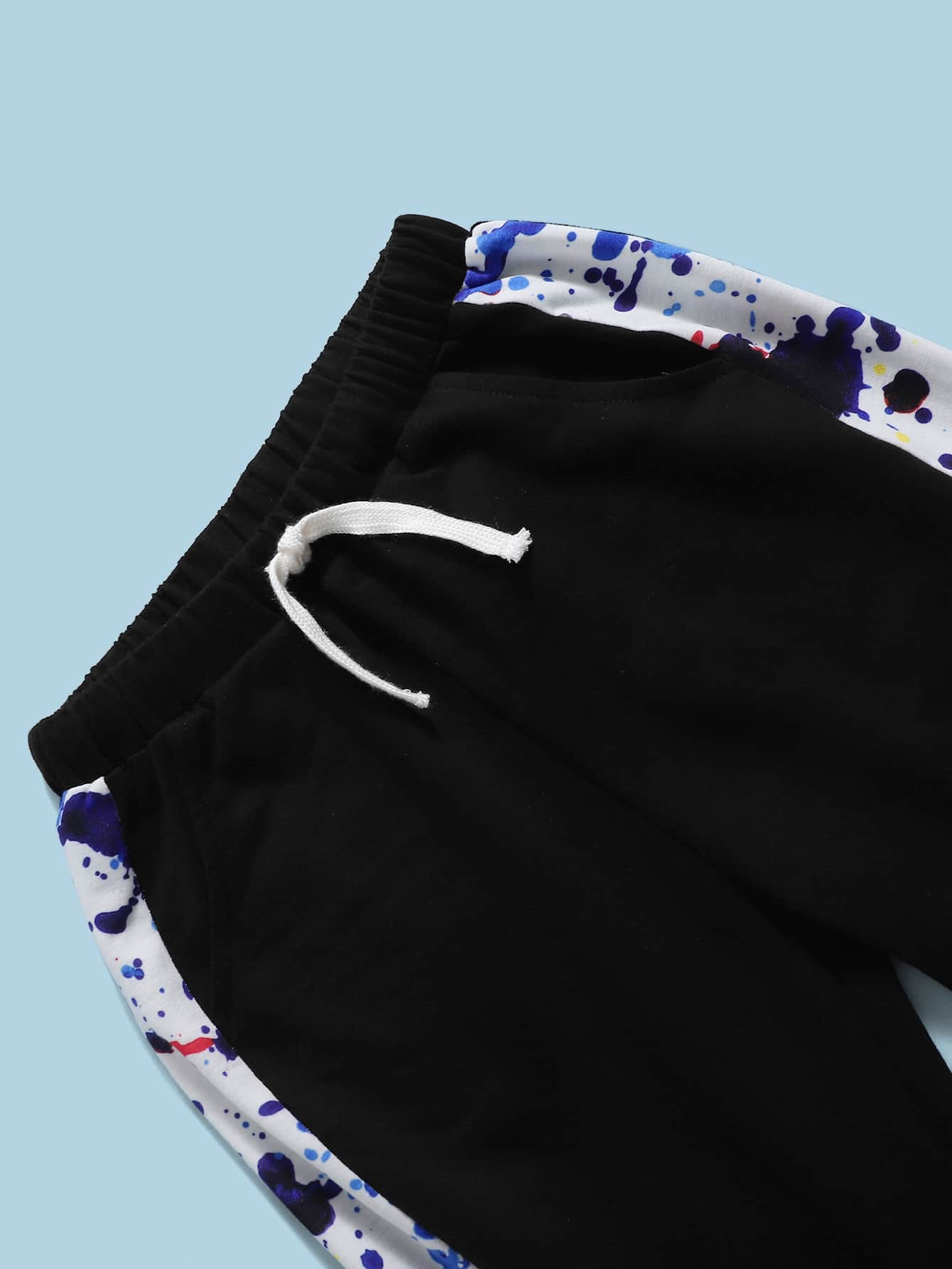 Tween Boy Splash Ink Hoodie & Contrast Side Seam Drawstring Waist Sweatpants
