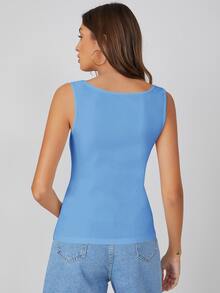 SHEIN BASICS Cổ vuông Chất rắn Áo ba lỗ - Màu xanh nhạt - Xem 2