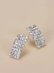 水鑽裝飾耳釘 - 銀色 - 查看 11