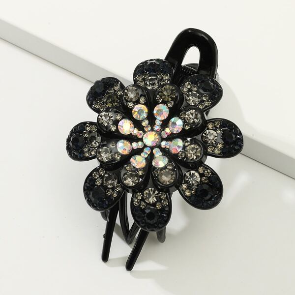 

Rhinestone Flower Decor Hair Claw, Black