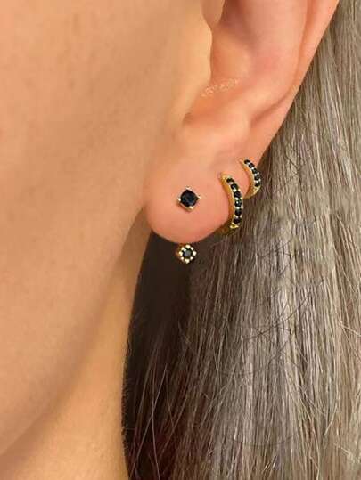 3pcs Cubic Zirconia Decor Earrings