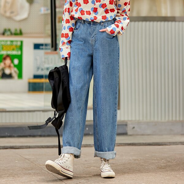 

High Waist Wide Leg Jeans, Medium wash