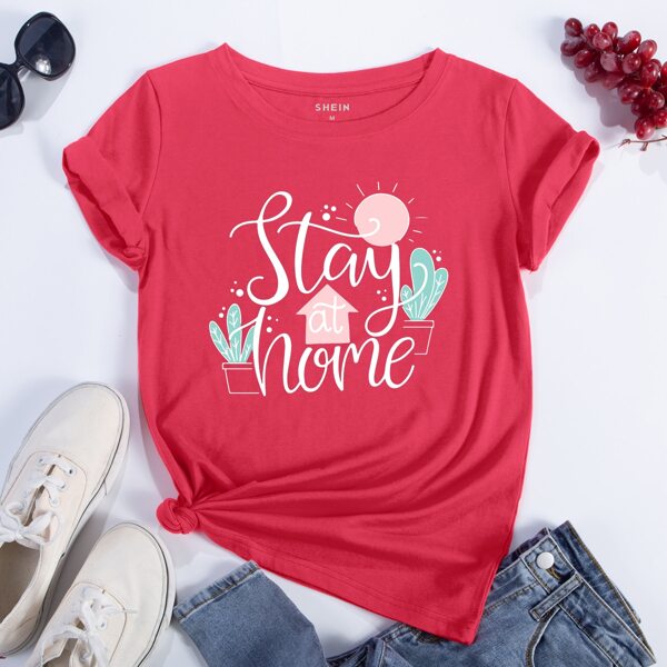 

Cactus And Slogan Graphic Tee, Red