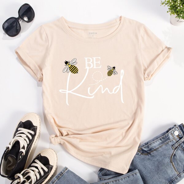 

Bee & Slogan Graphic Tee, Apricot