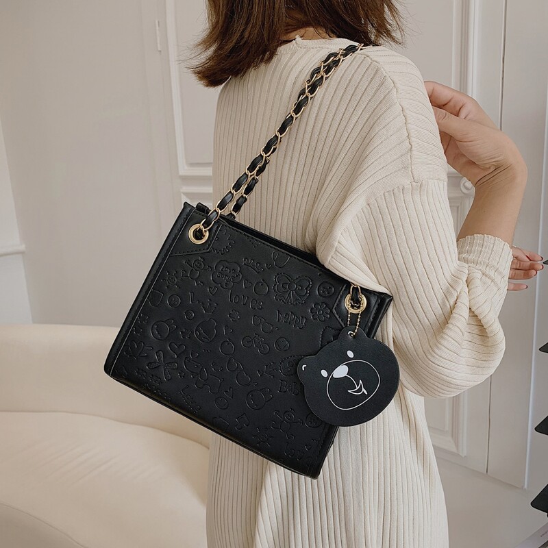 

Cartoon Embossed Shoulder Bag, Black