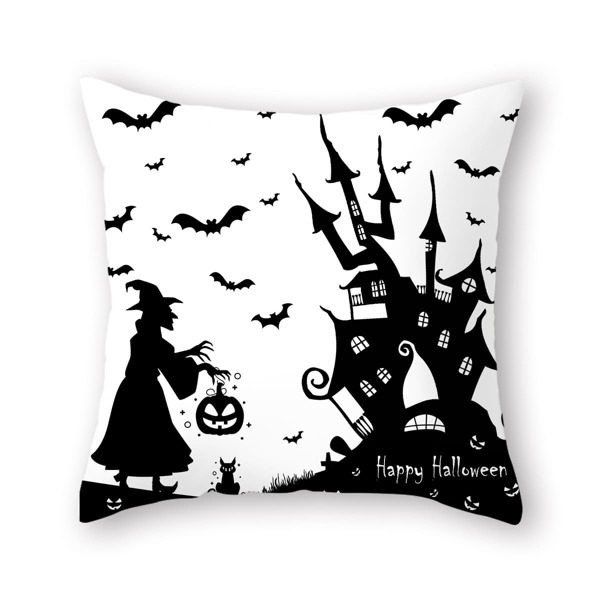 

Halloween Castle Print Cushion Cover Without Filler, Black and white