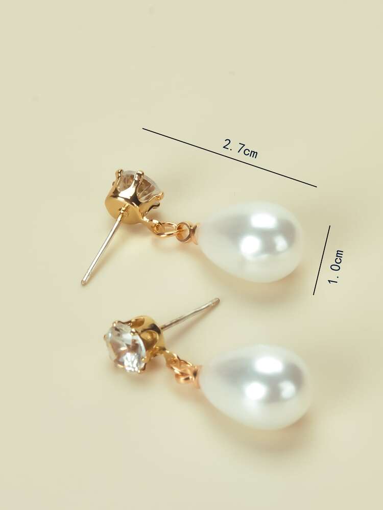 Faux Pearl Decor Drop Earrings - Yellow Gold - View 6