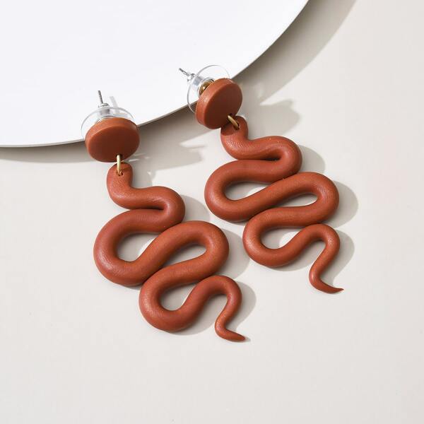 

18K Gold Plated Serpentine Decor Drop Earrings, Coffee brown
