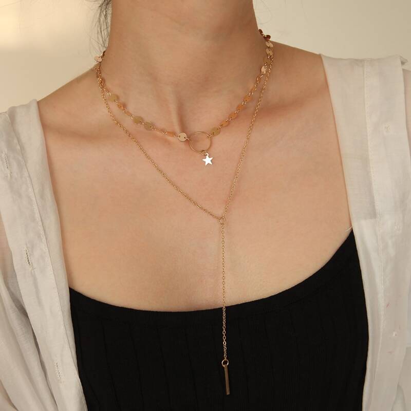 

Star & Bar Layered Necklace, Gold