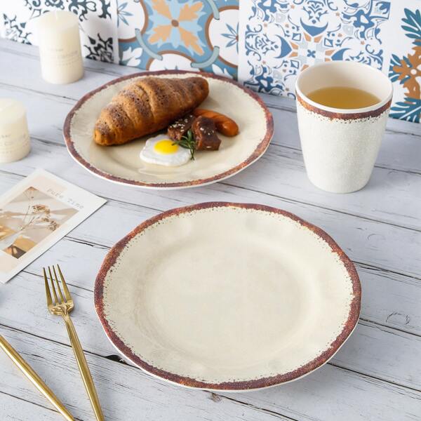 

1pc Vintage Plastic Plate, Beige