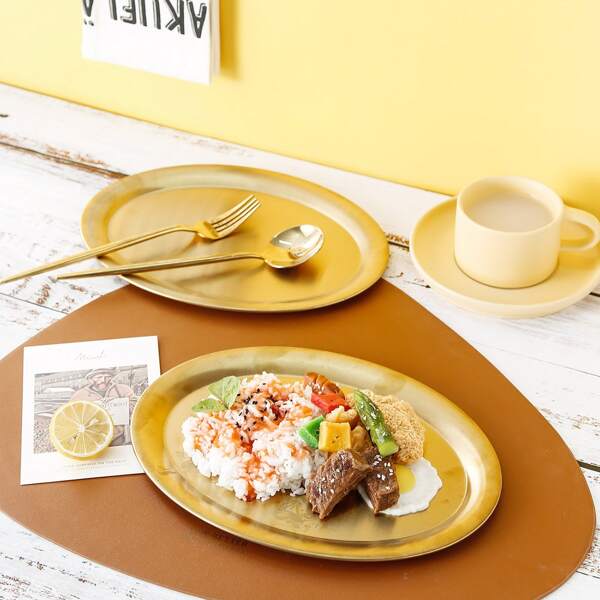 

1pc Stainless Steel Oval Plate, Gold