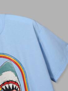 Stevenrhodes 口号图案 & 鲨鱼图案 T 恤，学校 - 淺藍色 - 查看 5