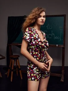 KAYLEIGH PAINE 滿版圖案後鎖孔前打結連身短褲 - 彩色 - 查看 6