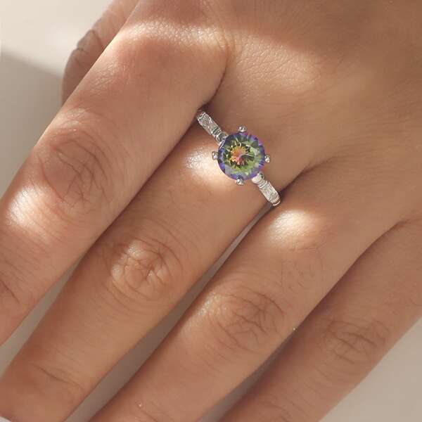 

Zircon Round Decor Ring, Olive green