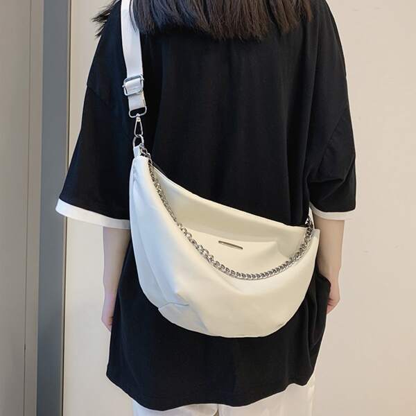 

Chain Decor Large Capacity Crossbody Bag, White