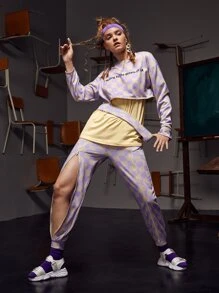 DEATH BY DOLLS 格子落肩袖可拆卸下擺運動衫 - 彩色 - 查看 1