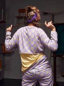 DEATH BY DOLLS 格子落肩袖可拆卸下擺運動衫 - 彩色 - 查看 2