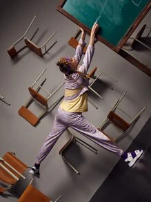 DEATH BY DOLLS 格子落肩袖可拆卸下擺運動衫 - 彩色 - 查看 3