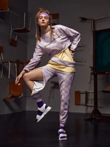 DEATH BY DOLLS 格子落肩袖可拆卸下擺運動衫 - 彩色 - 查看 4