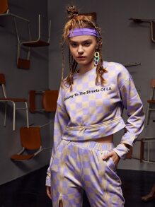 DEATH BY DOLLS 格子落肩袖可拆卸下擺運動衫 - 彩色 - 查看 5