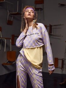 DEATH BY DOLLS 格子落肩袖可拆卸下擺運動衫 - 彩色 - 查看 6