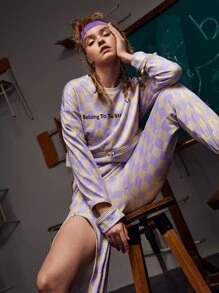 DEATH BY DOLLS 格子落肩袖可拆卸下擺運動衫 - 彩色 - 查看 7