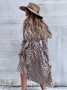 GENKIRA Allover Print Button Up Belted Shirt Dress - Multicolor - View 6