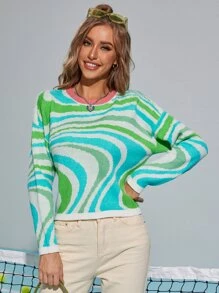 Aveloria Graphic Pattern Drop Shoulder Sweater Knit Pullover Fall Winter Outfit