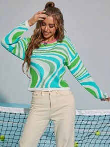 Aveloria Graphic Pattern Drop Shoulder Sweater Knit Pullover Fall Winter Outfit