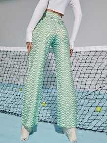 Wavy Line Wide Leg Trousers - Green - View 2