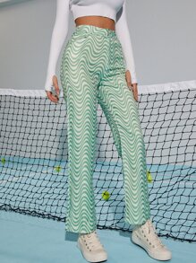 Wavy Line Wide Leg Trousers - Green - View 5