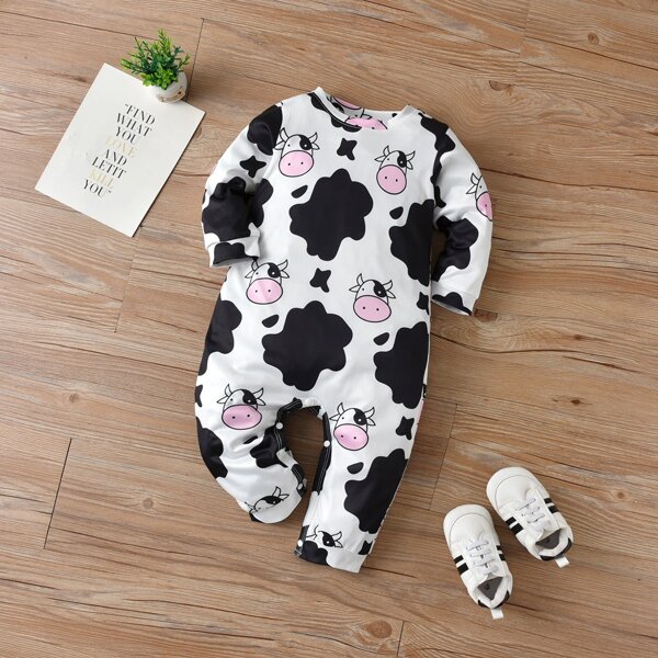 

Baby Cow Print Jumpsuit, Black and white