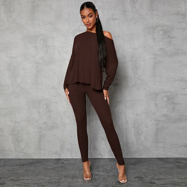 

Solid Twist Back Tee And Leggings, Chocolate brown