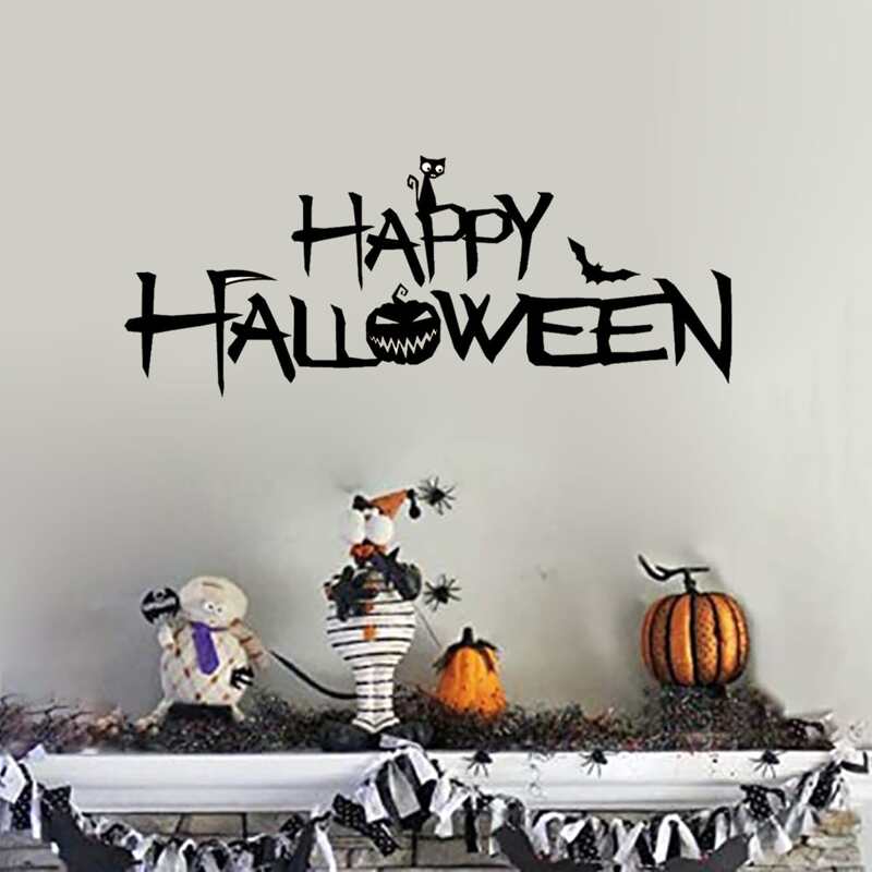 

1pc Halloween Slogan Graphic Wall Sticker, Black