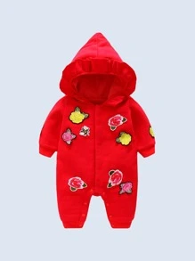 Bebé Jumpsuit floral con parche ribete con fruncido - Rojo - Ver 2