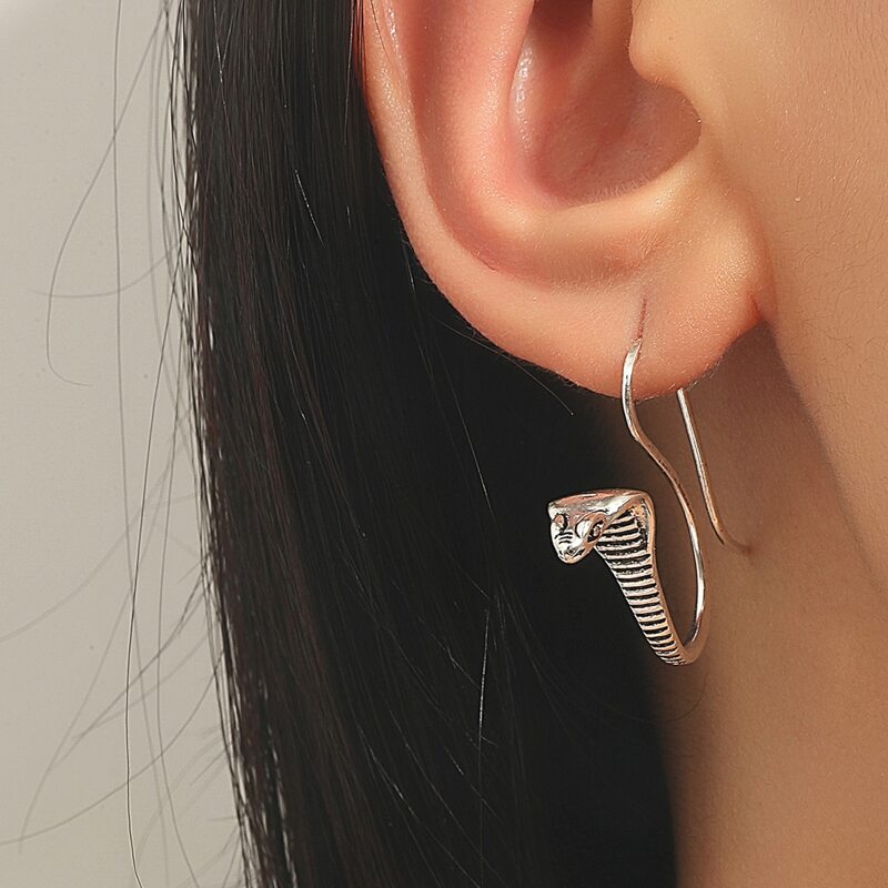

Snake Drop Earrings, Antique silver