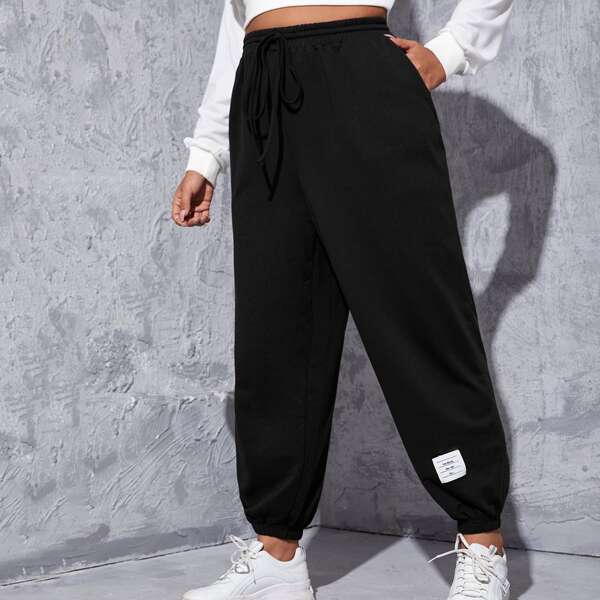 

Plus Slant Pocket Patch Detail Sweatpants, Black