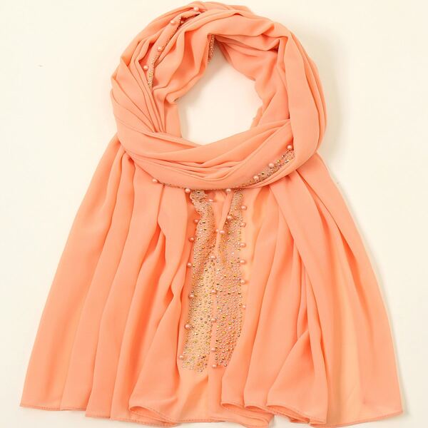 

Rhinestone & Faux Pearl Decor Scarf, Orange