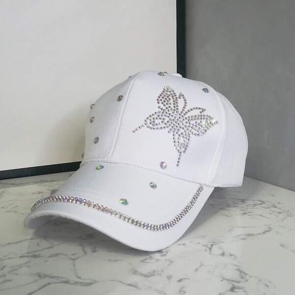 

Rhinestone Butterfly Decor Baseball Cap, White