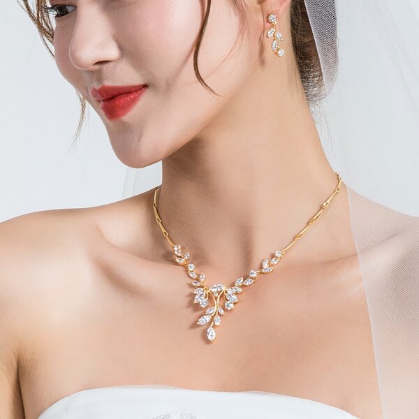 

3pcs Zircon Decor Jewelry Set, Gold