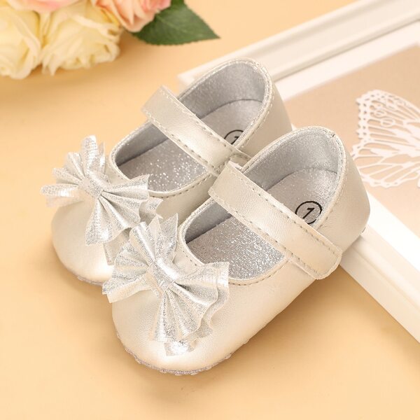 

Baby Minimalist Bow Decor Flats, Silver