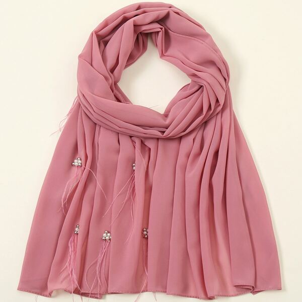 

Faux Pearl Decor Scarf, Pink
