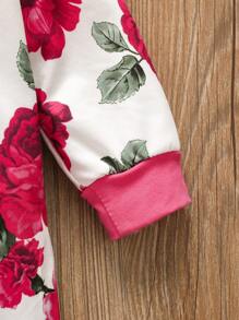 Baby Girl Floral Contrast Binding Ruffle Jumpsuit With Headband - Multicolor - View 4