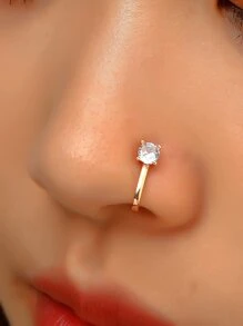 1pc Simple & Fashionable Faux Piercing Nose Ring With Zirconia & Geometric Design For Women's Daily Wear