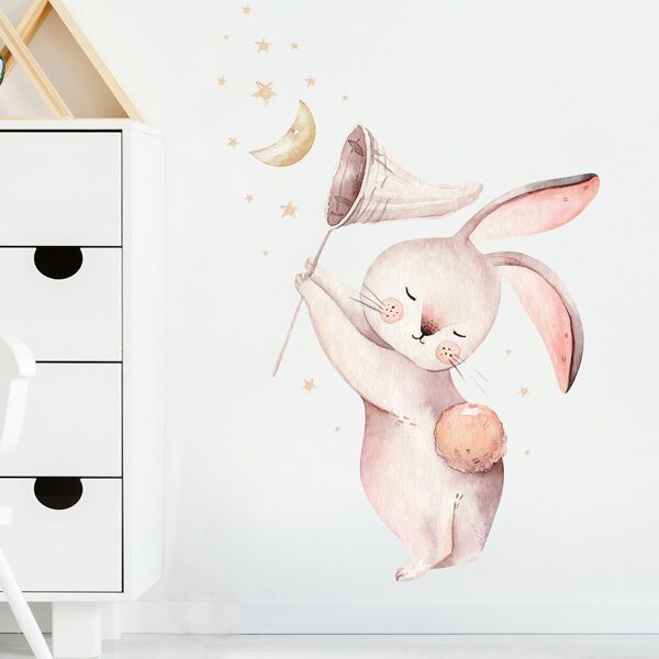 

1pc Rabbit Print Wall Sticker, Multicolor