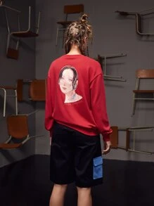 Miki Xu Solid Drop Shoulder Sweatshirt - Red - View 2