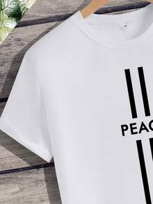 Manfinity Homme Hombres Camiseta con estampado de letra de cuello redondo - Blanco - Ver 3